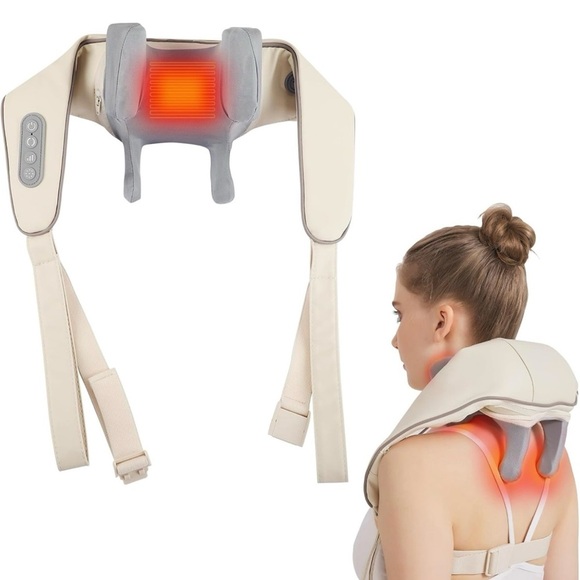 Neck and Shoulder Massager with Heat - Cream and Gray - Picture 1 of 8
